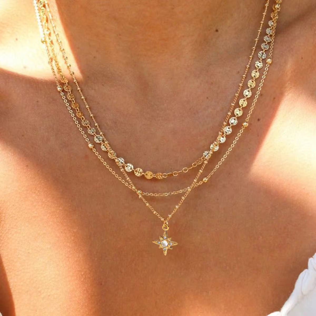 STAR CHARM NECKLACE(3 LAYERED)