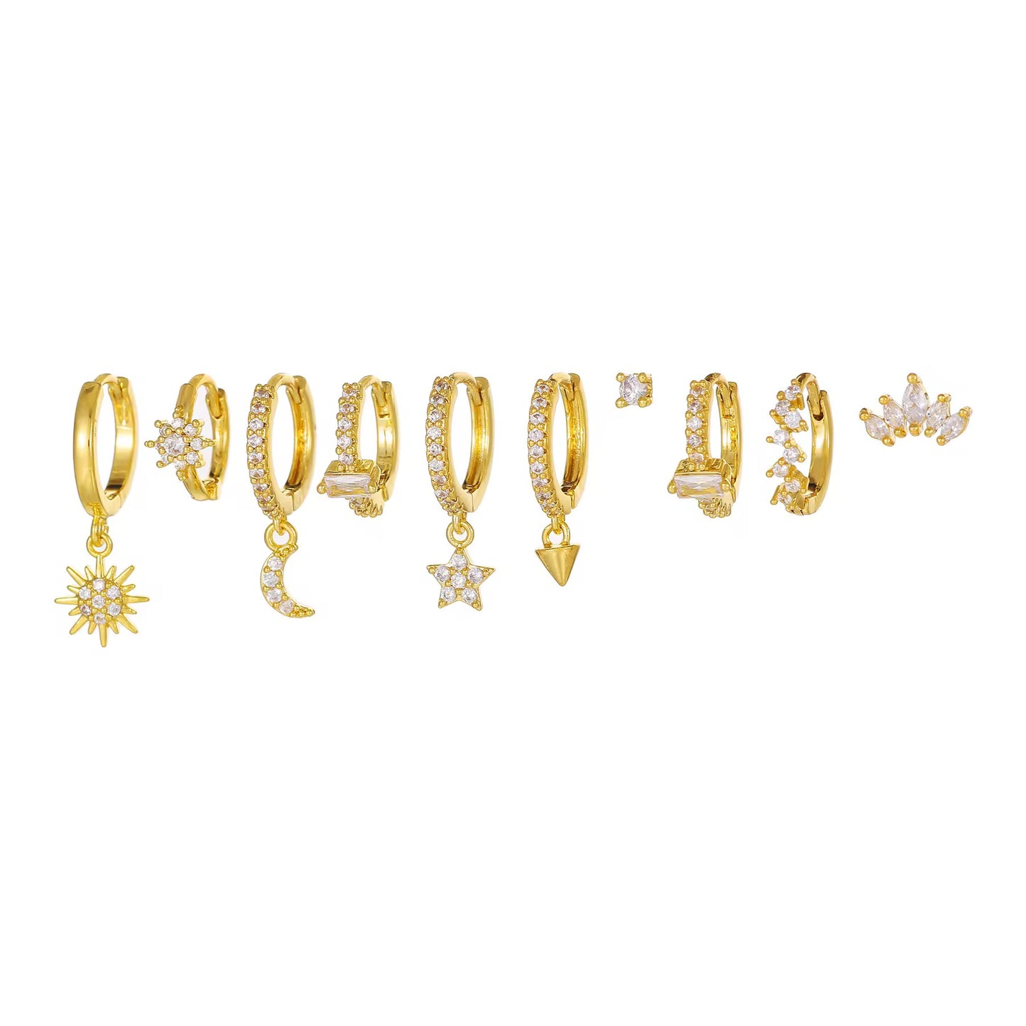 STAR AND MOON EARRINGS ( SET OF 10)