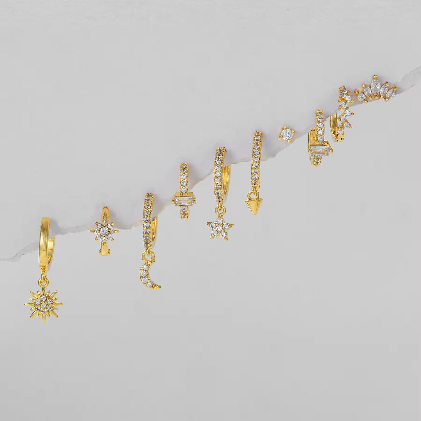 STAR AND MOON EARRINGS ( SET OF 10)