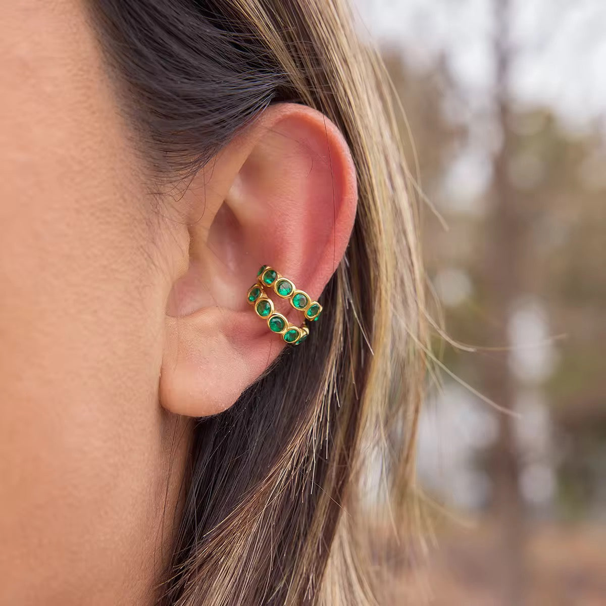 SARAH CUFF EARRINGS (GREEN)