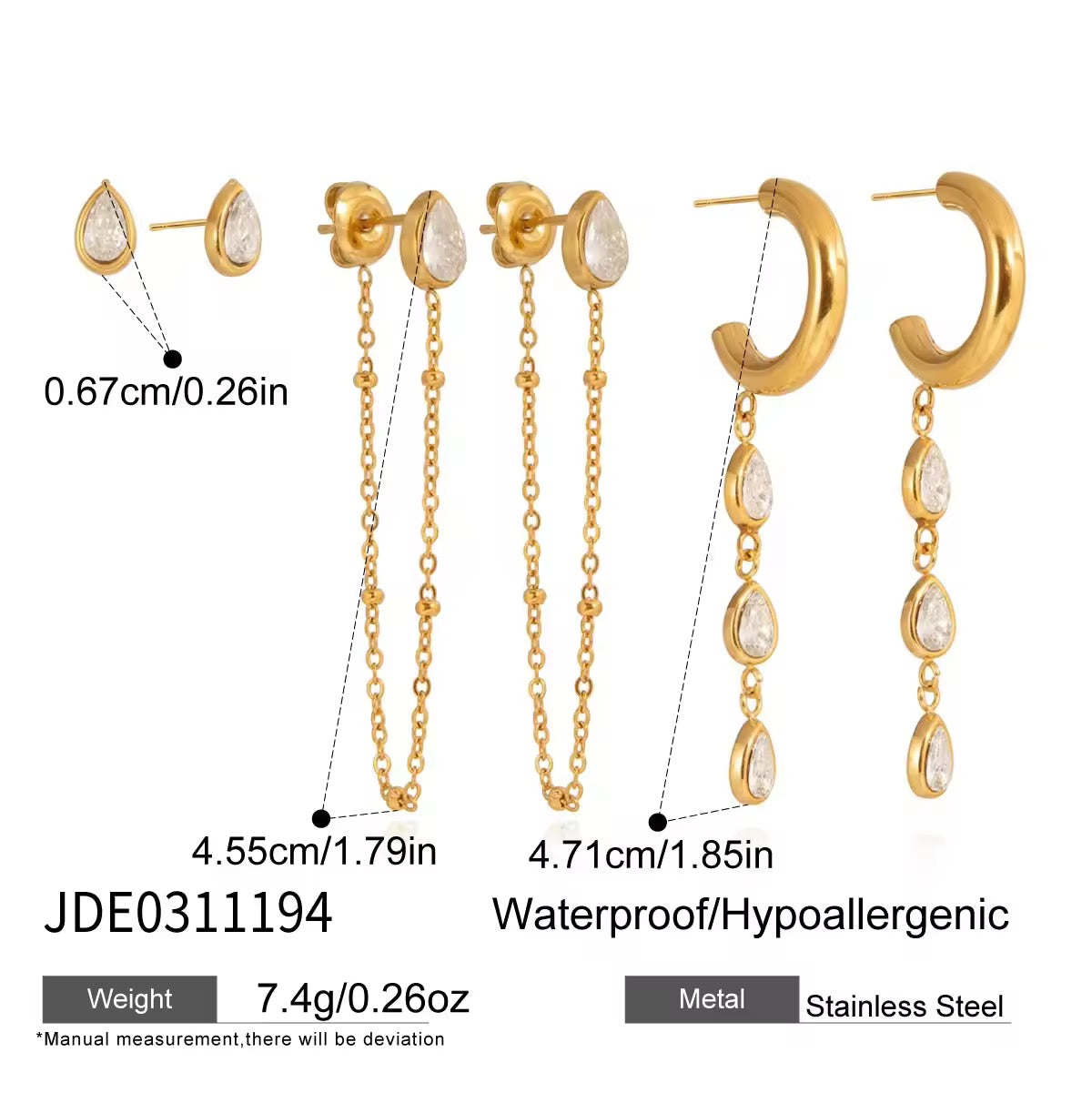 CAROLINE EARRINGS ( SET OF 3 PAIRS)