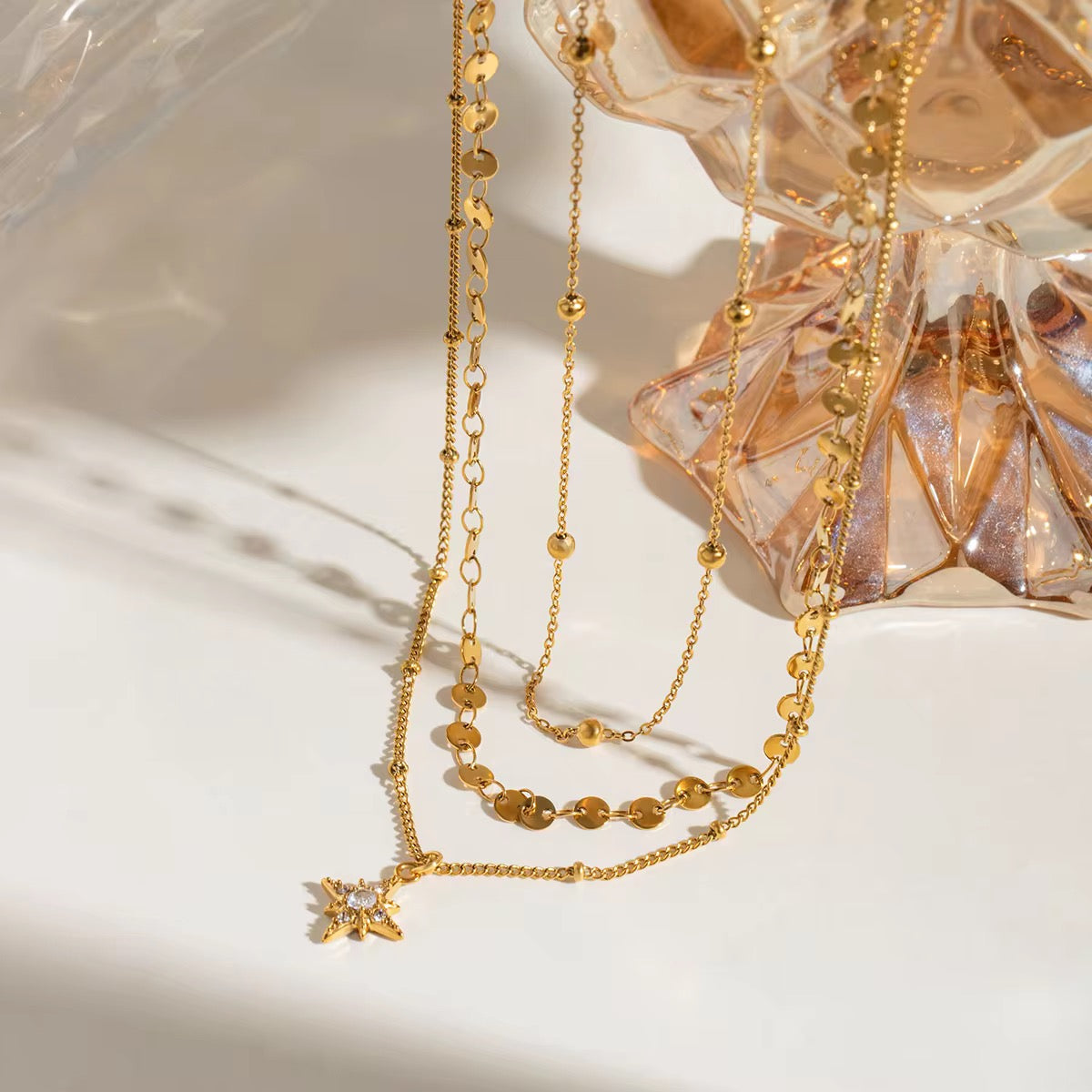 STAR CHARM NECKLACE(3 LAYERED)
