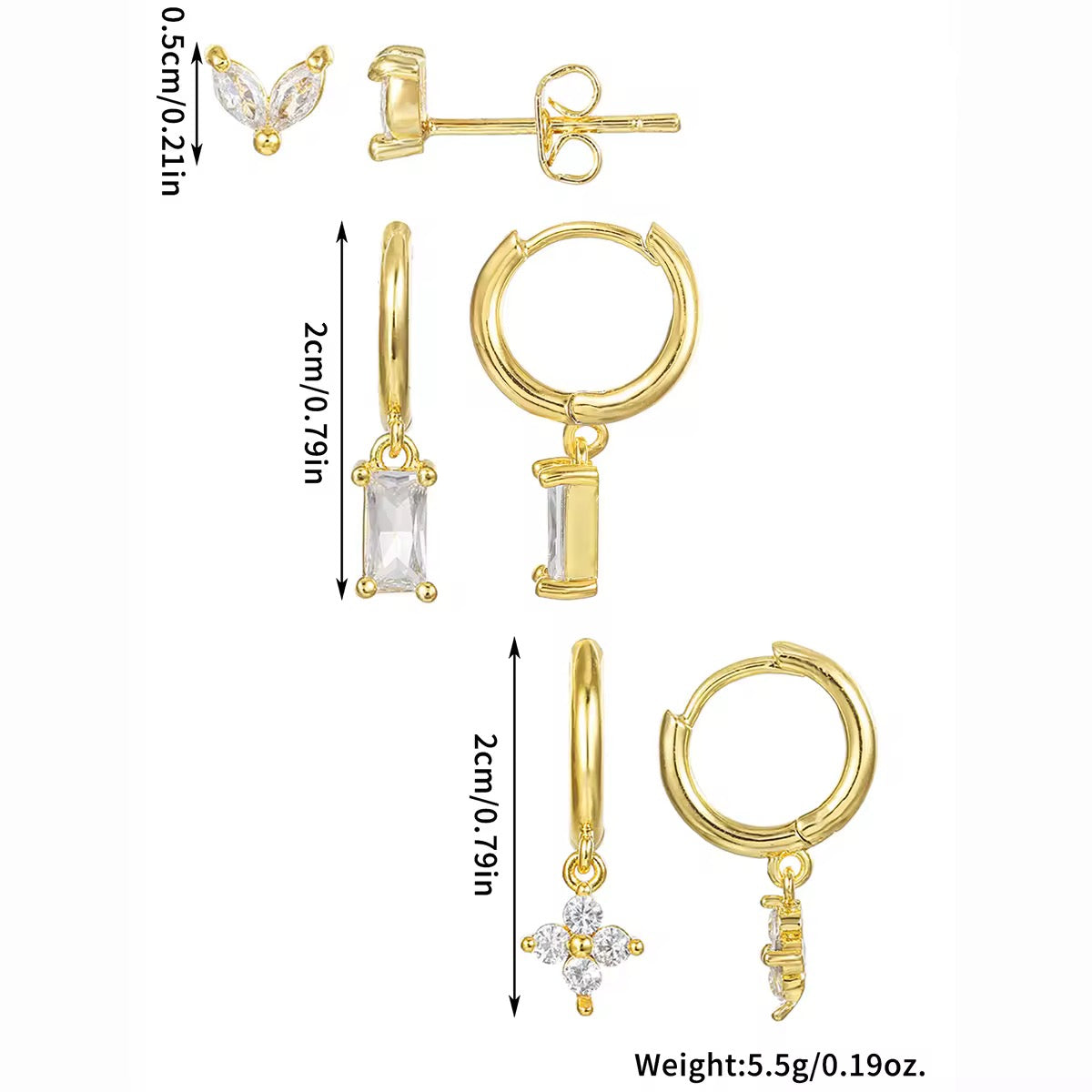 NOIR EARRINGS ( SET OF 3 PAIRS)