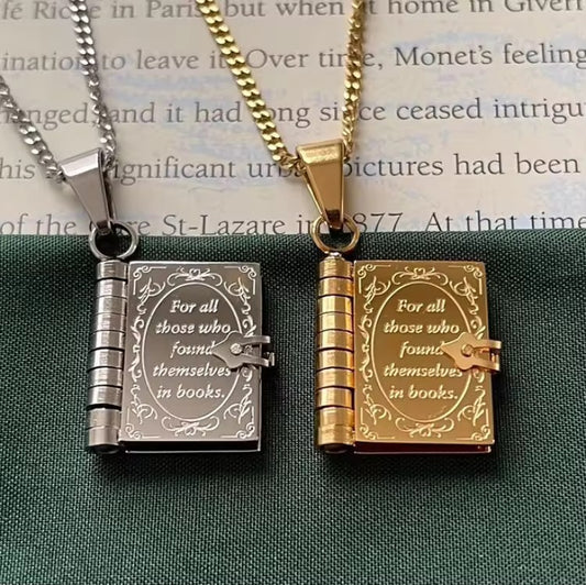BOOK LOVERS NECKLACE (ENGRAVABLE )