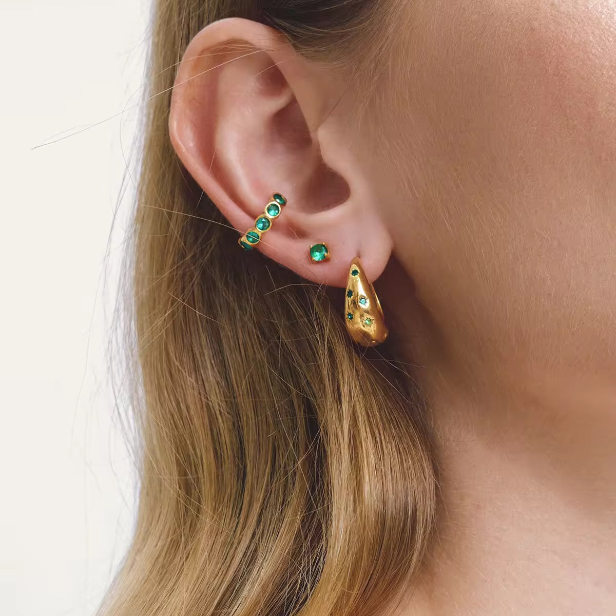 SARAH CUFF EARRINGS (GREEN)